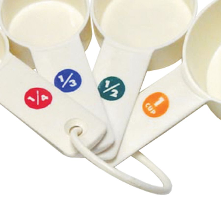 Set of White Plastic Measuring Cups with Capacity Marking Winco MCPP-4 0.25 